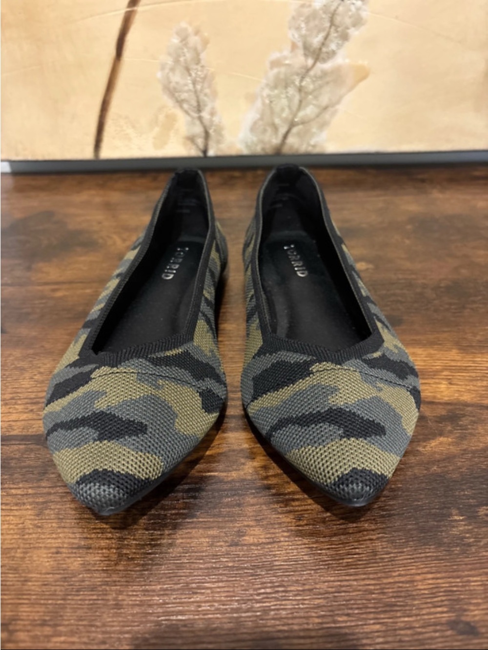 torrid Olive & Black Pointed Camouflage Knit Flats
